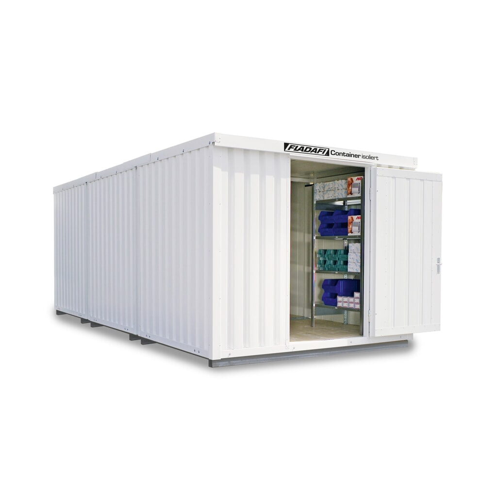 Combinaison de conteneur de matériaux FLADAFI®, isolée, 18 m², avec sol isolé, haut. x larg. x prof. 2 500 x 3 050 x 6 520 mm, porte à un battant, au centre de la face avant Illustration du produit: Combinaison de conteneur de matériaux FLADAFI®, isolée, 18 m², avec sol isolé, haut. x larg. x prof. 2 500 x 3 050 x 6 520 mm, porte à un battant, au centre de la face avant