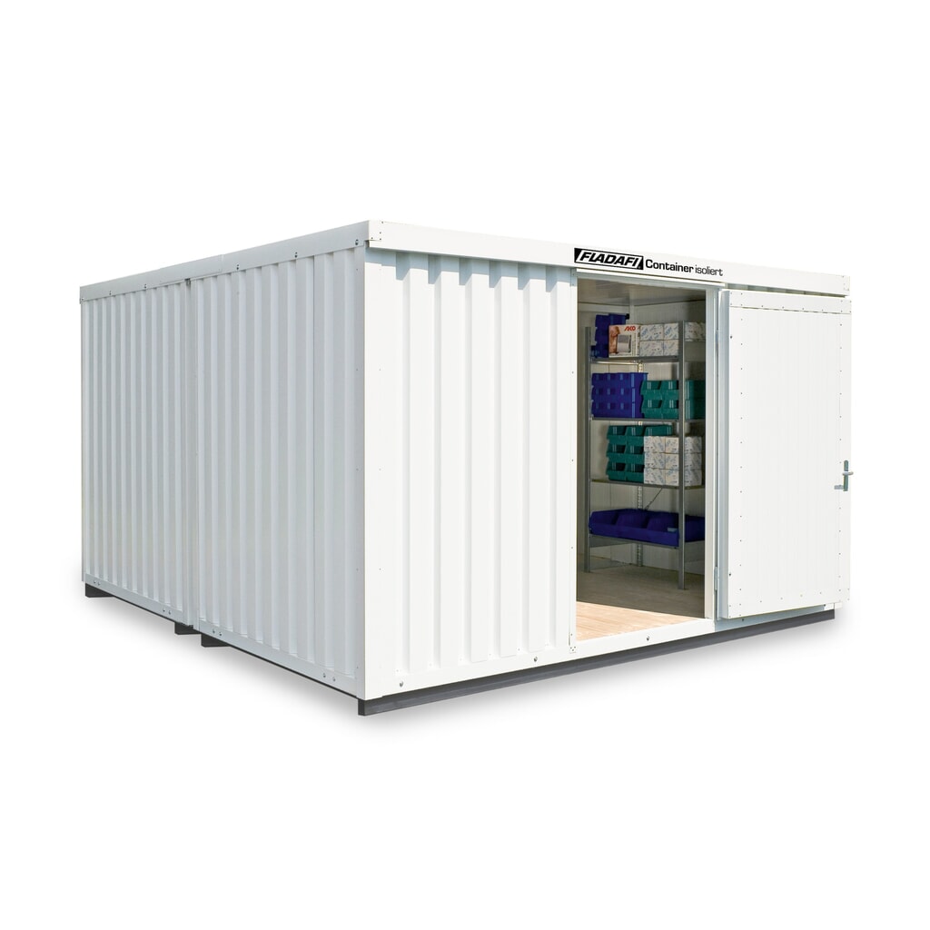 Illustration du produit: Combinaison de conteneur à matériaux FLADAFI®, isolée, 16 m², avec sol isolé, haut. x larg. x prof. 2 500 x 4 050 x 4 340 mm, porte à doubles battants ( division asymétrique), au centre de la face avant