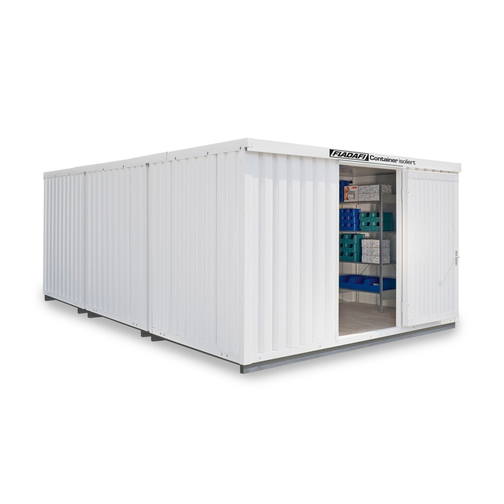 Illustration du produit: Combinaison de conteneur à matériaux FLADAFI®, isolé, 25 m², avec sol isolé, haut. x larg. x prof. 2 500 x 4 050 x 6 520 mm, porte à doubles battants, au centre de la face avant