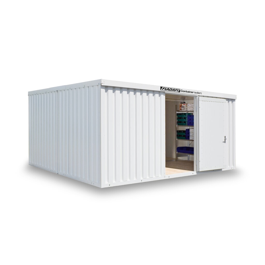 Illustration du produit: Combinaison de conteneur de matériaux FLADAFI®, isolé, 30 m², avec plancher en bois, haut. x larg. x prof. 2 405 x 5 080 x 6 520 mm, porte à un battant, centrée sur la face avant