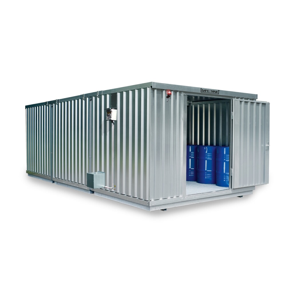 Illustration du produit: Combinaison de conteneurs pour substances dangereuses SAFE Tank 3000, ALG, galvanisés, prémontés, dimensions extérieures 3 350x6 520x2 300 mm, porte à un battant, au centre du côté avant, surface de stockage 19 m²