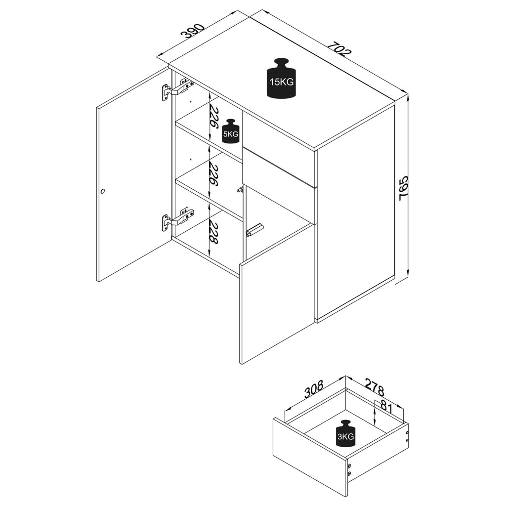N° de l'image du produit 6 : VCM Commode Dalosa 4 compartiments, blanc