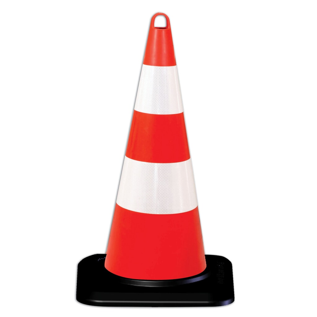 Cône de signalisation en PP, solide, rétroréfléchissant, hauteur de 750 mm, diamètre du pied : 480 mm Illustration du produit: Cône de signalisation en PP, solide, rétroréfléchissant, hauteur de 750 mm, diamètre du pied : 480 mm
