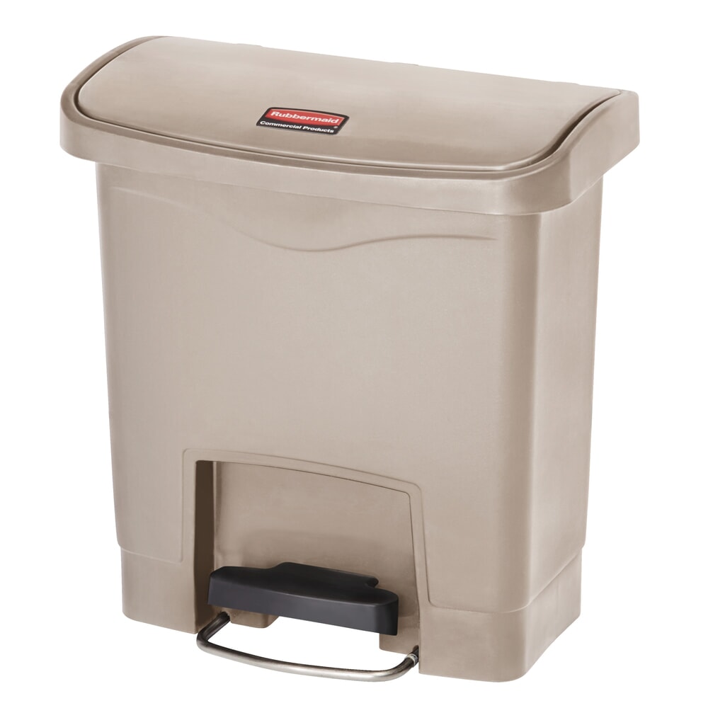 Rubbermaid Slim Jim® Poubelle à pédale latérale large en plastique Beige 15 litres N° de l'image du produit 1 : Rubbermaid Slim Jim® Poubelle à pédale latérale large en plastique Beige 15 litres