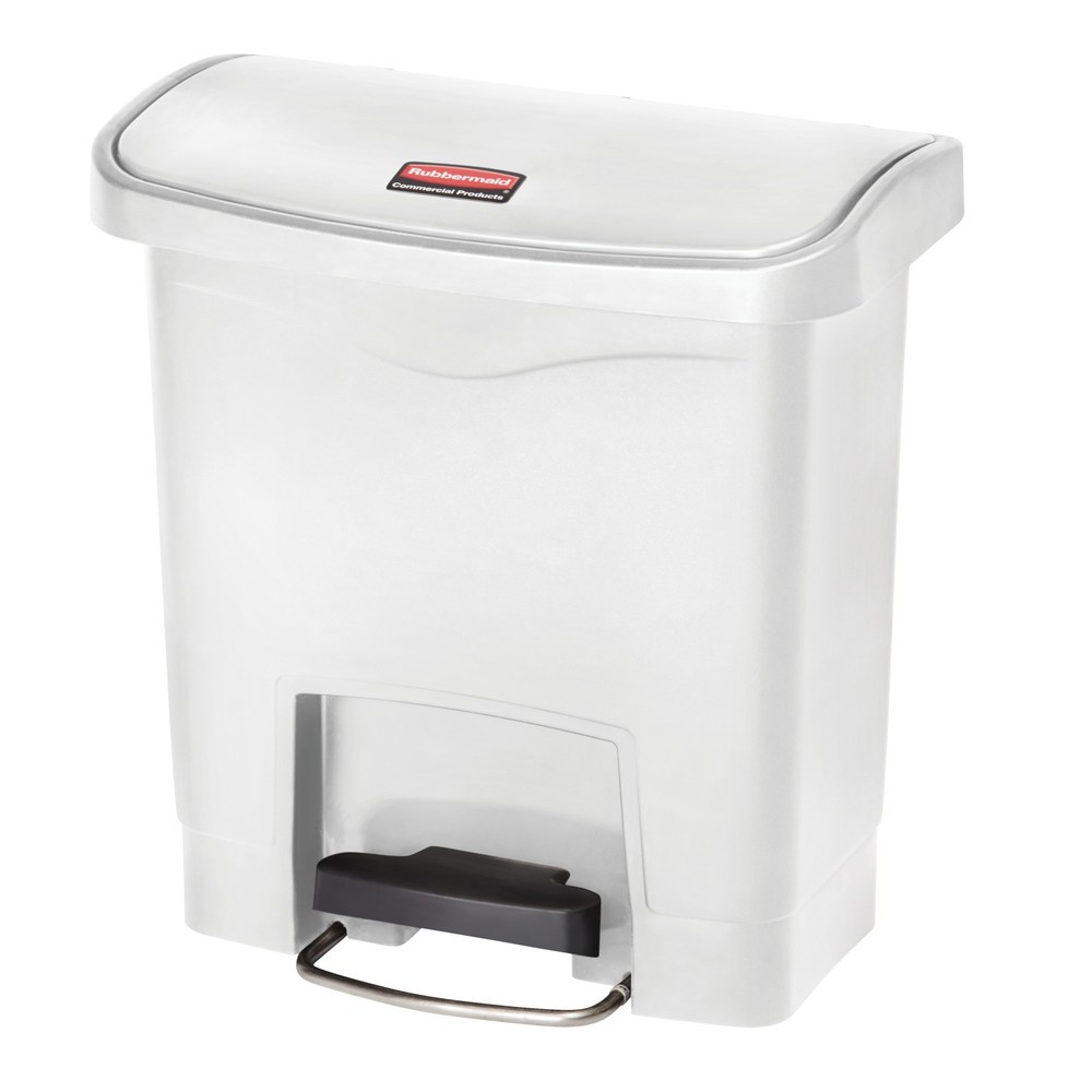 Numéro de l'image du produit 1: Rubbermaid Slim Jim® Poubelle à pédale avec pédale latérale large, plastique, 15 litres, blanc