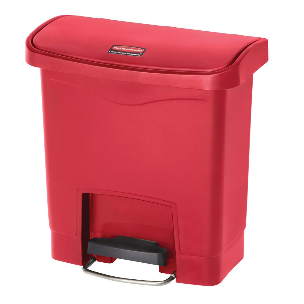 Numéro de l'image du produit 1: Conteneur à déchets à pédale Rubbermaid Slim Jim® avec pédale sur le côté large, plastique, 15 l, rouge