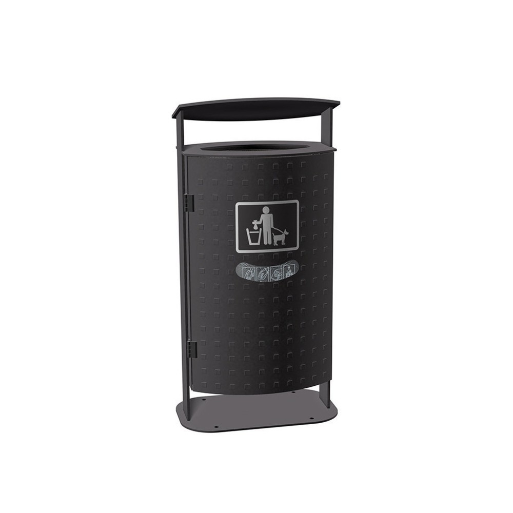 Illustration du produit: Conteneur à déchets RENNER avec capot biseauté modèle 7092, 70 litres, design tôle à picots, distributeur de sachets intégré, anthracite/fer micacé