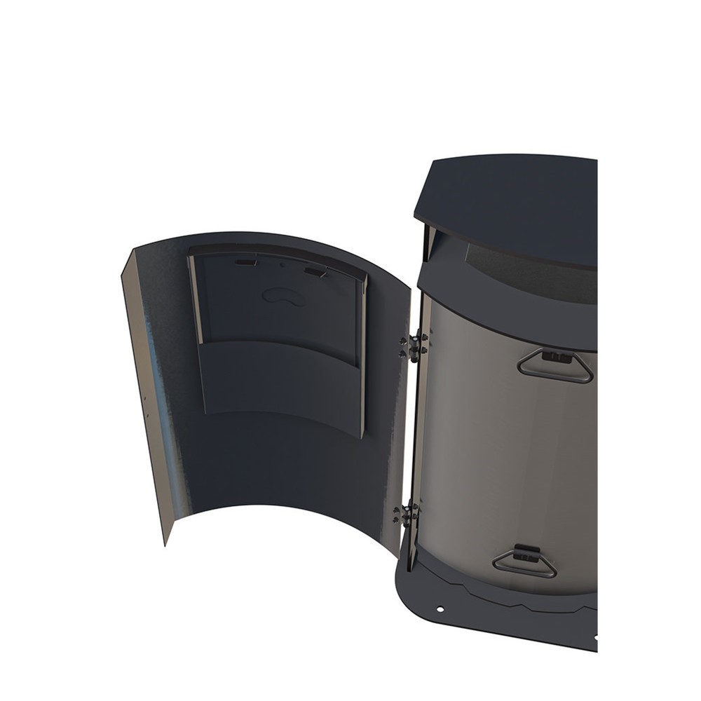 Numéro de l'image du produit 2: Poubelle RENNER avec capot biseauté modèle 7092, 70 litres, design tôle alvéolée, distributeur de sachets intégré, gris noir