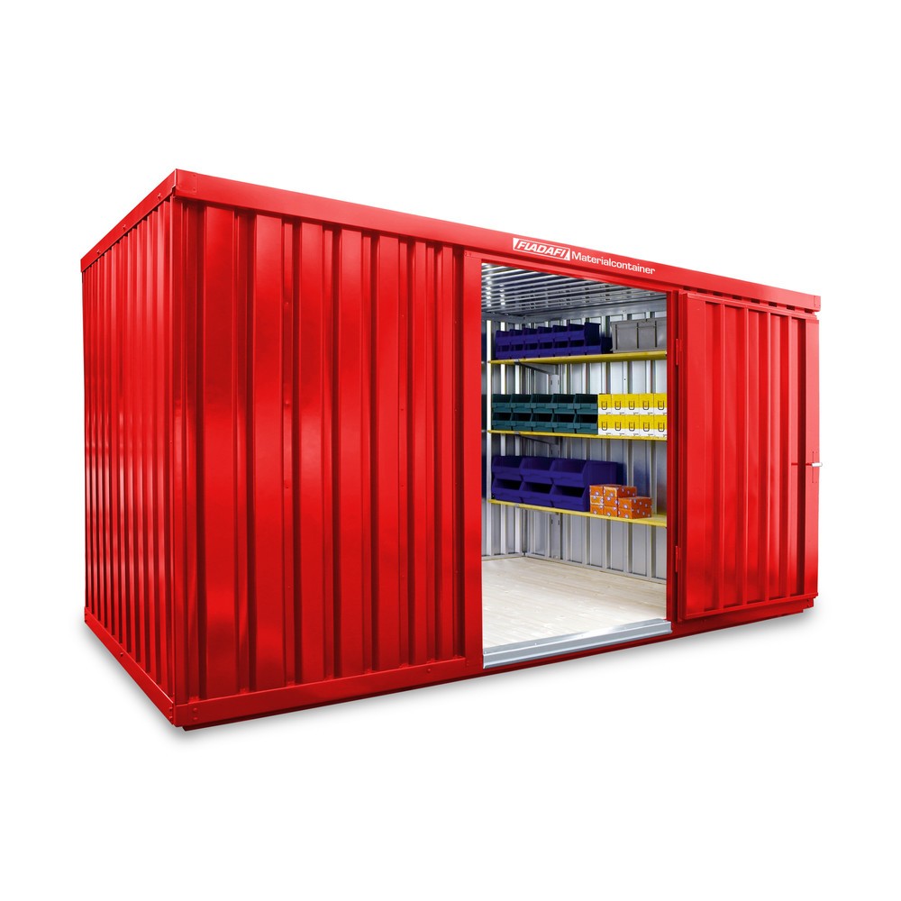 Numéro de l'image du produit 1: Conteneur à matériaux module unique, HxlxP 2 150 x 4 050 x 2 170 mm, monté, plancher en bois, peint rouge feu