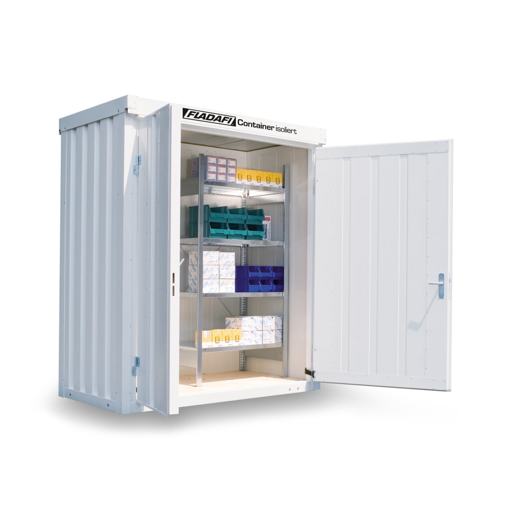 Illustration du produit: Conteneur à matériaux FLADAFI®, isolé, 2 m², avec plancher en bois, haut. x larg. x prof. 2 405 x 2 100 x 1 140 mm, porte à doubles battants (division asymétrique), centrée sur la largeur