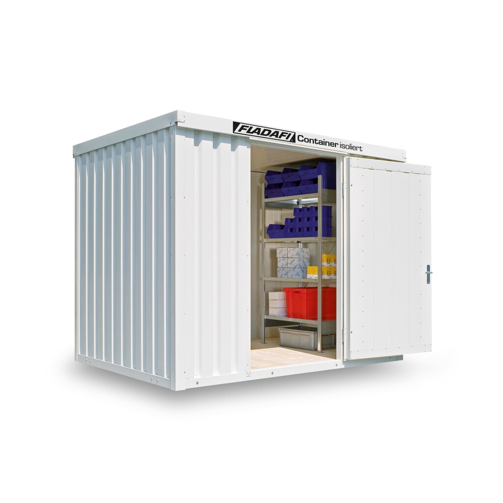 Illustration du produit: Conteneur à matériaux FLADAFI®, isolé, 6 m², avec plancher en bois, haut. x larg. x prof. 2 405 x 3 050 x 2 170 mm, Porte à doubles battants ( division asymétrique), au centre de la face avant