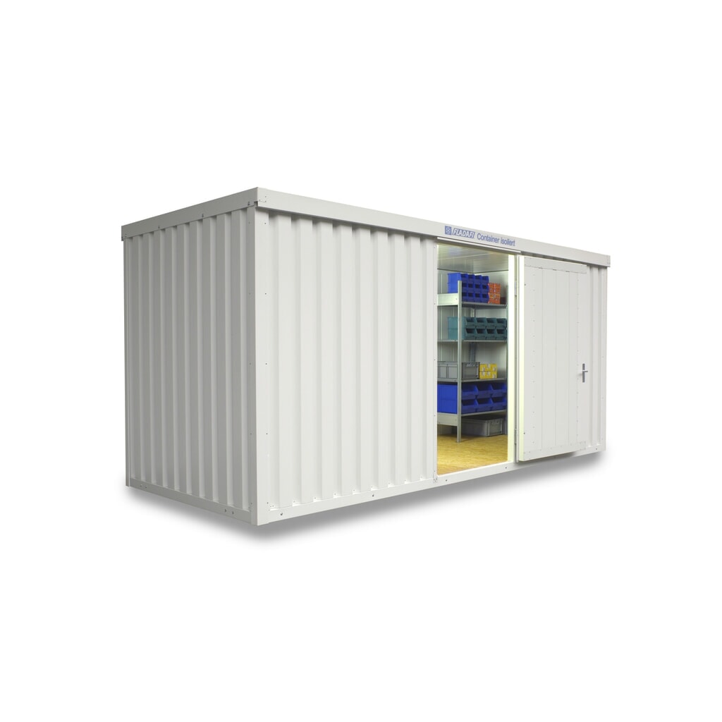 Conteneur à matériaux FLADAFI®, isolé, 10 m², avec plancher en bois, haut. x larg. x prof. 2 405 x 5 080 x 2 170 mm, porte à doubles battants, centrée sur la largeur Illustration du produit: Conteneur à matériaux FLADAFI®, isolé, 10 m², avec plancher en bois, haut. x larg. x prof. 2 405 x 5 080 x 2 170 mm, porte à doubles battants, centrée sur la largeur