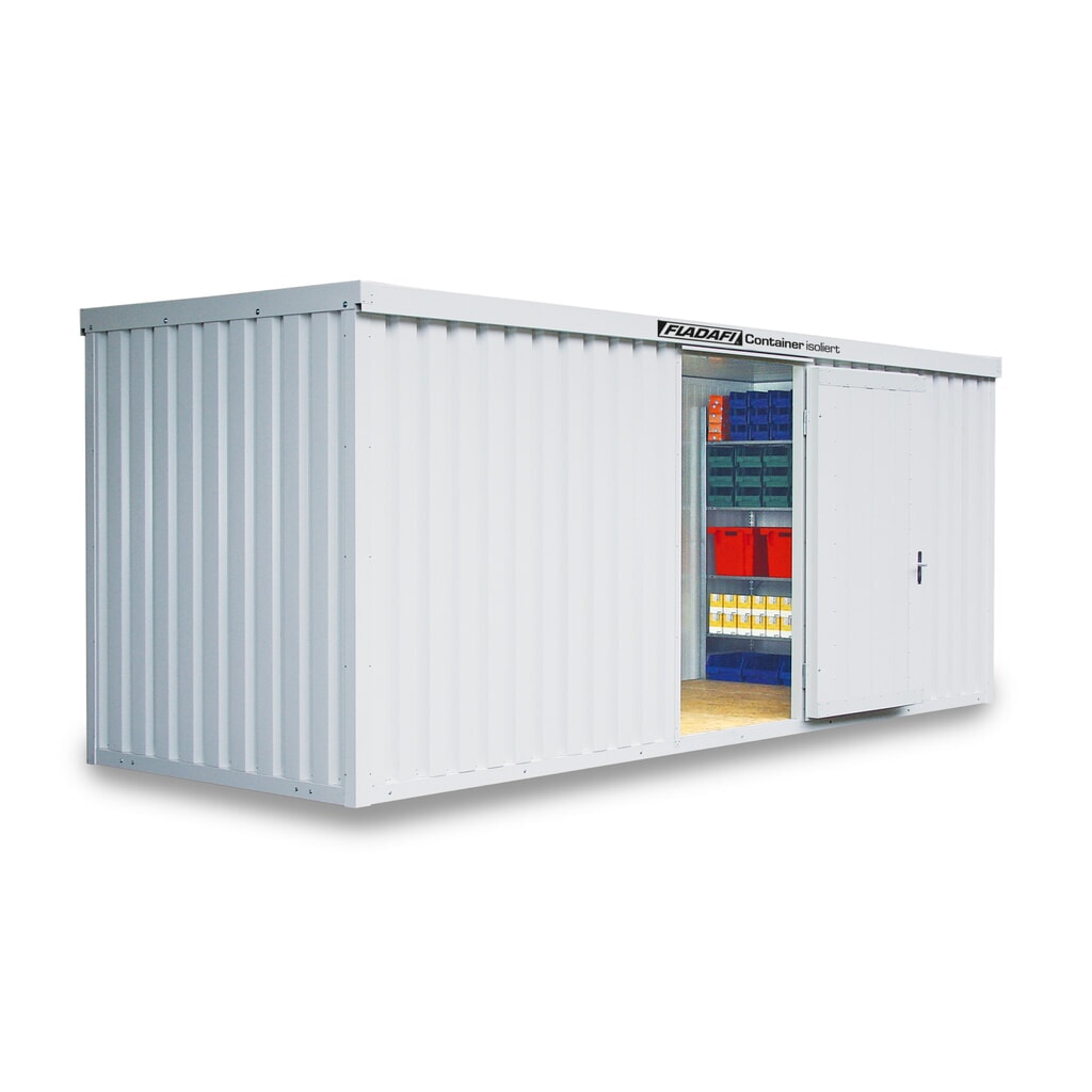 Illustration du produit: Conteneur à matériaux FLADAFI®, isolé, 12 m², avec plancher en bois, haut. x larg. x prof. 2 405 x 6 080 x 2 170 mm, porte à un battant, centrée en face avant