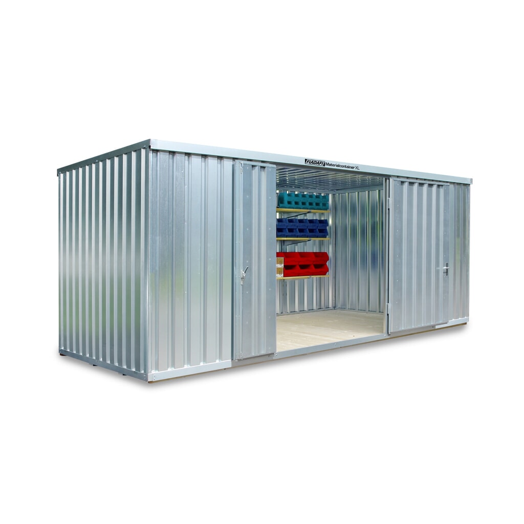Conteneur à matériaux FLADAFI®, galvanisé, assemblé, XL 12 m², avec plancher en bois, haut. x larg. x prof. 2 532 x 6 020 x 2 170 mm, Porte à doubles battants ( division asymétrique), centrée sur le largeur Illustration du produit: Conteneur à matériaux FLADAFI®, galvanisé, assemblé, XL 12 m², avec plancher en bois, haut. x larg. x prof. 2 532 x 6 020 x 2 170 mm, Porte à doubles battants ( division asymétrique), centrée sur le largeur