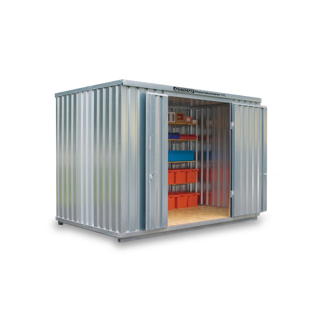 Illustration du produit: Conteneur à matériaux FLADAFI®, galvanisé, assemblé, XXL 9 m², haut. x larg. x prof. 2 595 x 4 050 x 2 540 mm, porte à doubles battants (division asymétrique), centrée sur la largeur