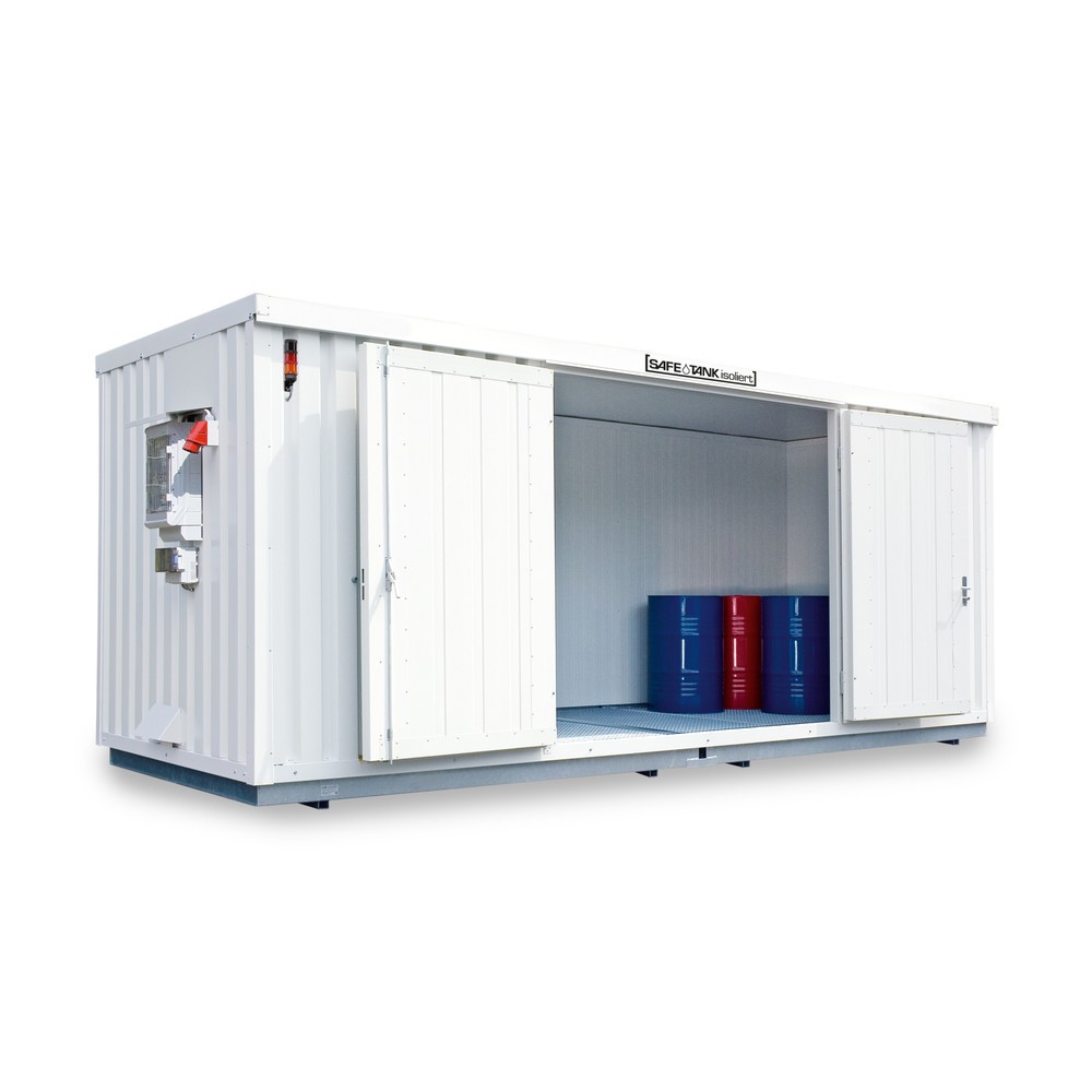Numéro de l'image du produit 1: Conteneur pour substances dangereuses SAFE Tank 1700 isolé CONTROL, dispositif antidéflagrant automatisé pour une efficacité énergétique et une sécurité maximales, dimensions extérieures 5 380x2 170x2 520 mm, porte à un battant, au centre du
