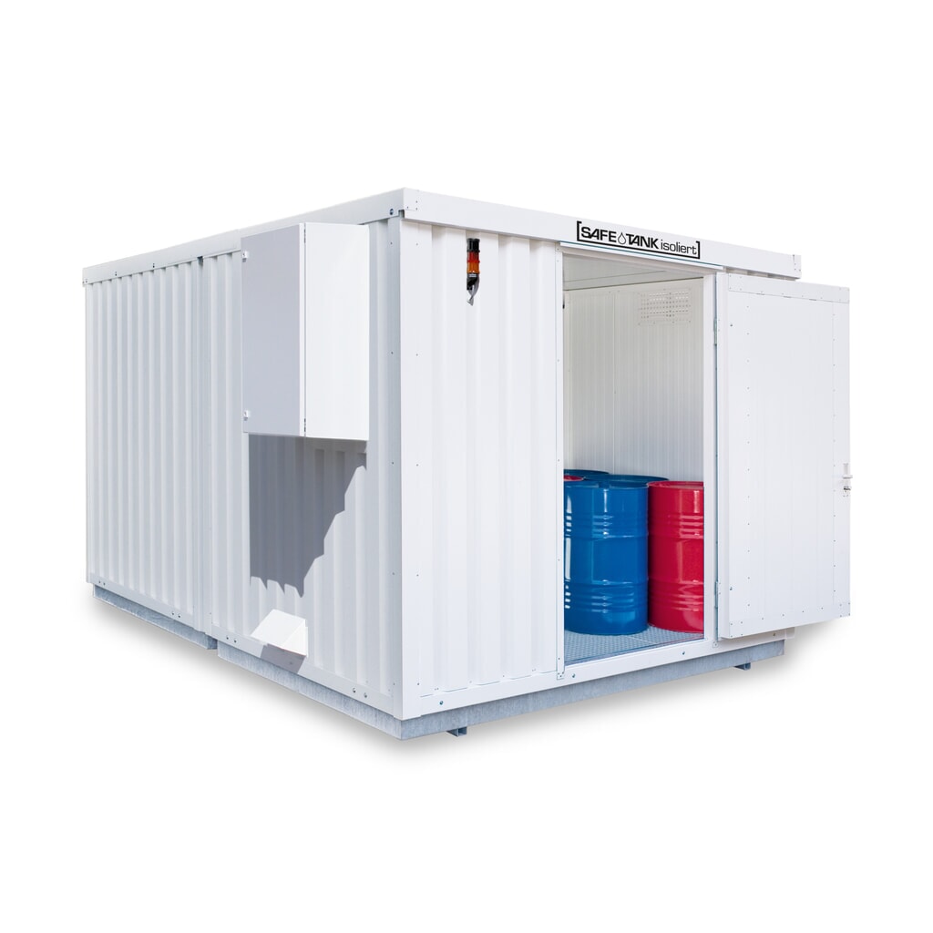 Conteneur pour substances dangereuses SAFE Tank 1900 isolé CONTROL, dispositif antidéflagrant automatisé pour une efficacité énergétique et une sécurité maximales, dimensions extérieures 3 350x4 340x2 560 mm, porte à un battant, au centre du Illustration du produit: Conteneur pour substances dangereuses SAFE Tank 1900 isolé CONTROL, dispositif antidéflagrant automatisé pour une efficacité énergétique et une sécurité maximales, dimensions extérieures 3 350x4 340x2 560 mm, porte à un battant, au centre du