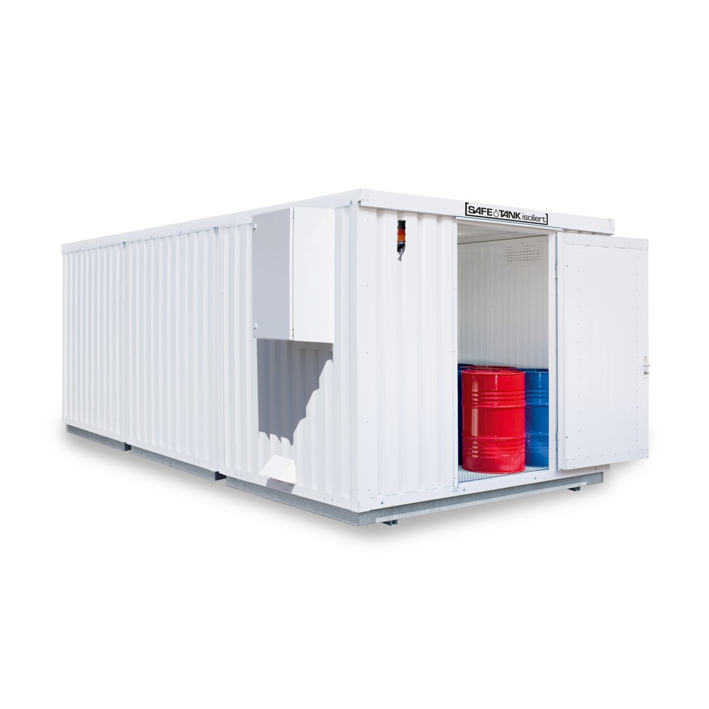 Illustration du produit: Conteneur pour substances dangereuses SAFE Tank 2000 isolé CONTROL, dispositif antidéflagrant automatisé pour une efficacité énergétique et une sécurité maximales, dimensions extérieures 3 350x6 520x2 560 mm, porte à un battant, au centre du