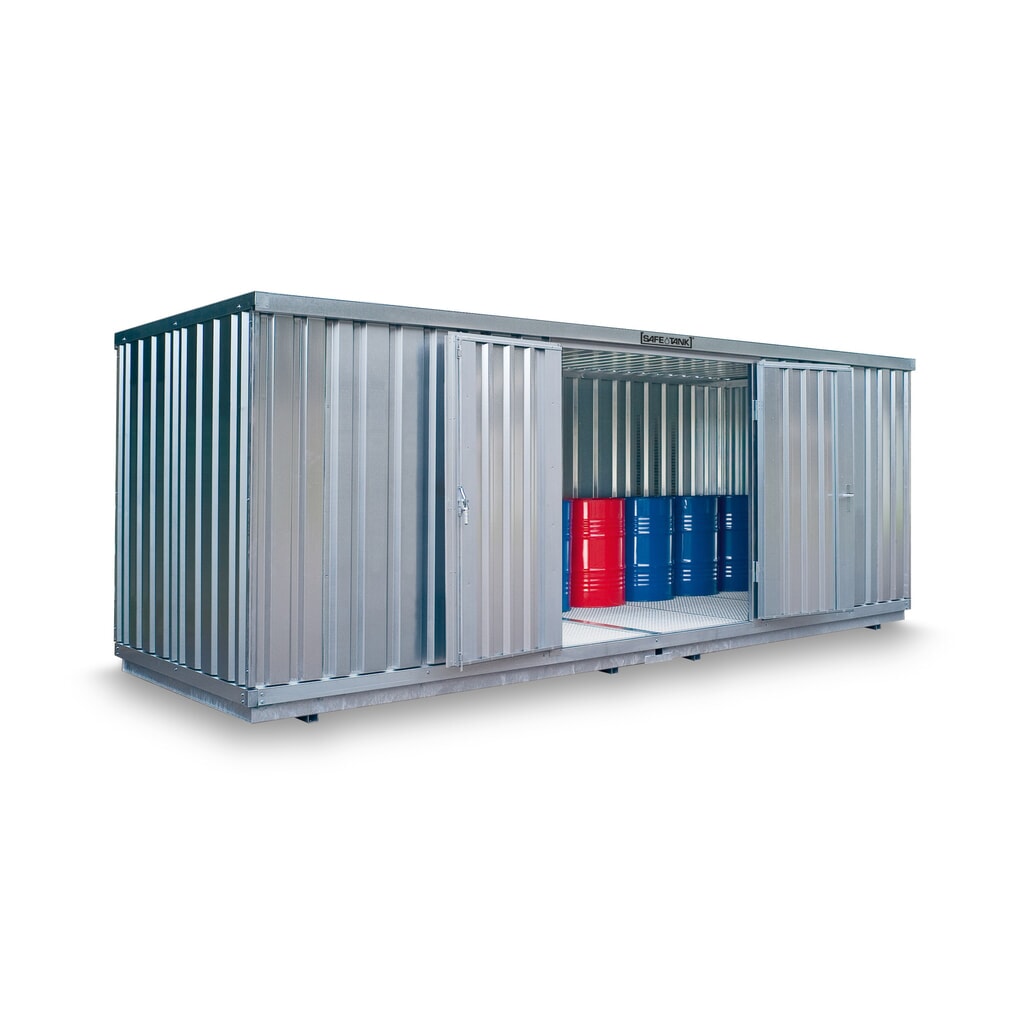 Conteneur pour substances dangereuses SAFE Tank 1700, galvanisé, monté, WGK, installation à l'intérieur et à l'extérieur, dimensions extérieures 5 080x2 170x2 300 mm, porte à doubles battants (division asymétrique), au centre du côté large, Illustration du produit: Conteneur pour substances dangereuses SAFE Tank 1700, galvanisé, monté, WGK, installation à l'intérieur et à l'extérieur, dimensions extérieures 5 080x2 170x2 300 mm, porte à doubles battants (division asymétrique), au centre du côté large,