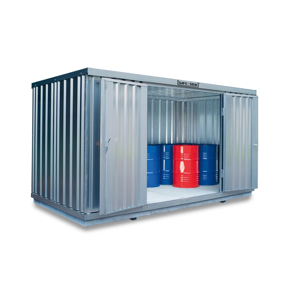 Conteneur pour substances dangereuses SAFE Tank 1000, galvanisé, monté, WGK, installation à l'intérieur et à l'extérieur, dimensions extérieures 3 050x2 170x2 350 mm, porte à un battant, au centre dans le côté de 2 m, surface de stockage Illustration du produit: Conteneur pour substances dangereuses SAFE Tank 1000, galvanisé, monté, WGK, installation à l'intérieur et à l'extérieur, dimensions extérieures 3 050x2 170x2 350 mm, porte à un battant, au centre dans le côté de 2 m, surface de stockage