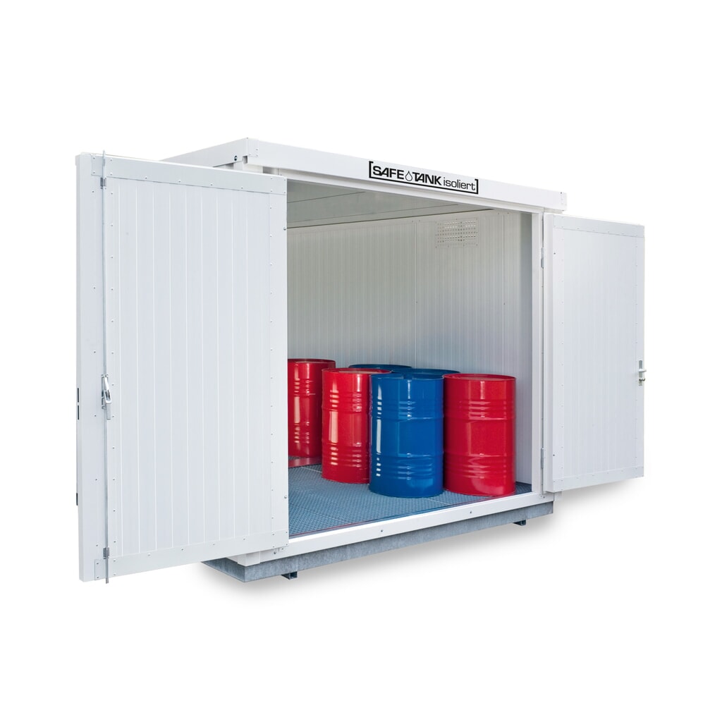 Conteneur pour substances dangereuses SAFE Tank 1000 WGK, isolé, monté, revêtement plastique RAL9002, dimensions extérieures 3 050x2 170x2 560 mm, porte à doubles battants, au centre du côté large, surface de stockage 5 m² Illustration du produit: Conteneur pour substances dangereuses SAFE Tank 1000 WGK, isolé, monté, revêtement plastique RAL9002, dimensions extérieures 3 050x2 170x2 560 mm, porte à doubles battants, au centre du côté large, surface de stockage 5 m²