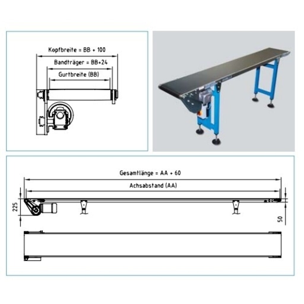 Convoyeur à bande 15 kg/m max., largeur de bande 100 mm, longueur 3 m N° de l'image du produit 2 : Convoyeur à bande 15 kg/m max., largeur de bande 100 mm, longueur 3 m
