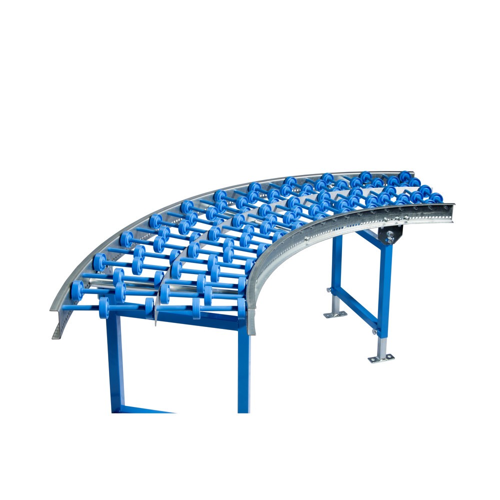 Illustration du produit: Convoyeur léger à roulettes, roulettes en plastique, courbe de 90°, largeur de 300 mm, entraxe : 125 mm