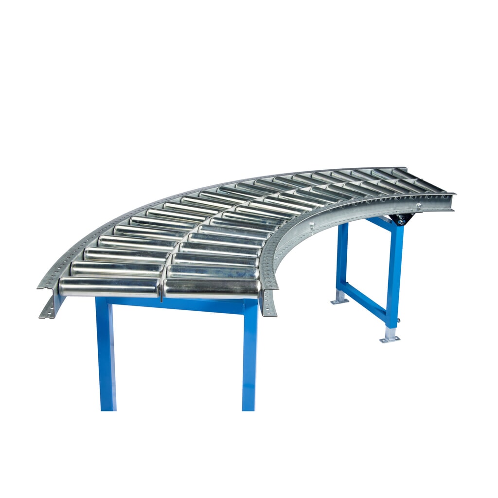 Illustration du produit: Convoyeur à rouleaux pour charges lourdes, rouleaux en acier, courbe de 45°, largeur de 400 mm, entraxe : 125 mm