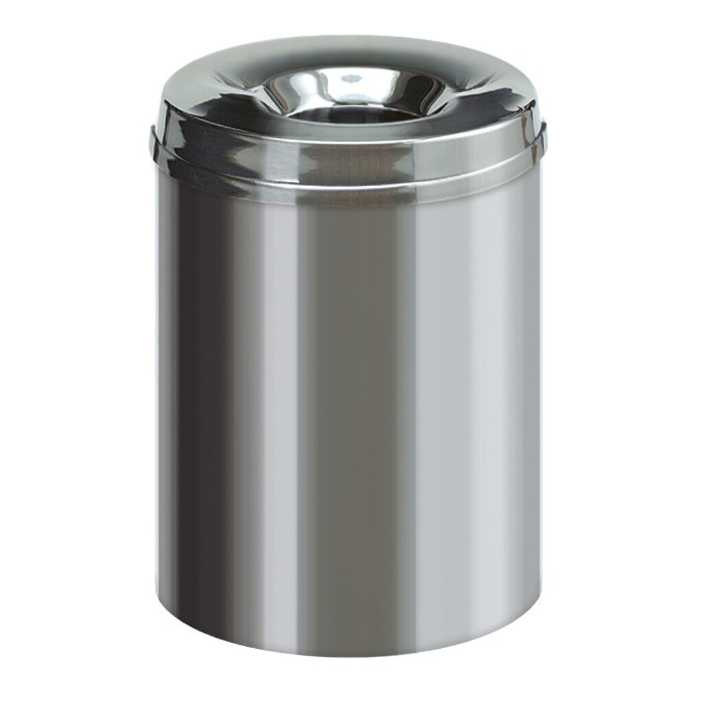 Corbeille à papier de sécurité, auto-extinguible, acier inoxydable, 15 litres Illustration du produit: Corbeille à papier de sécurité, auto-extinguible, acier inoxydable, 15 litres