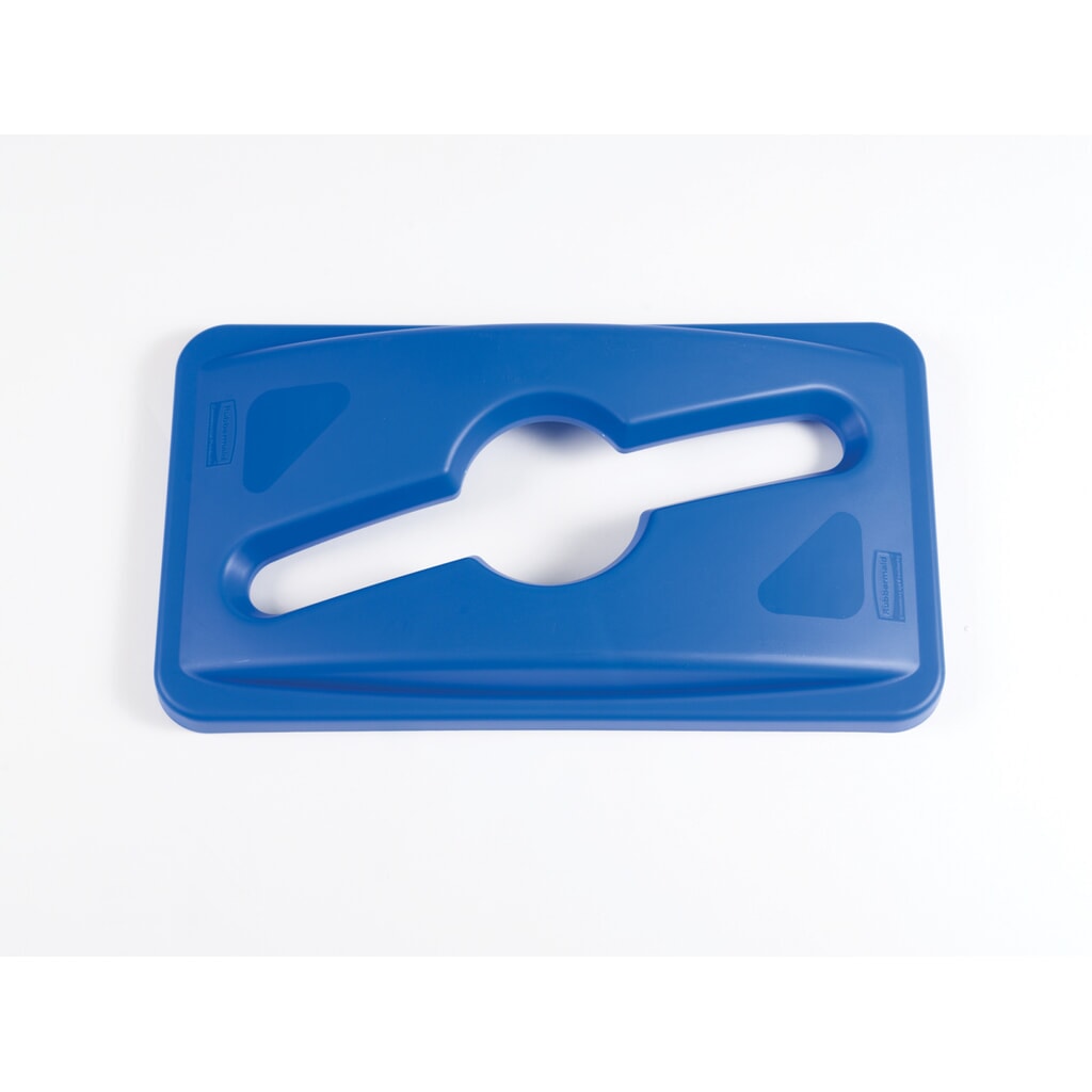 Illustration du produit: Couvercle pour conteneur à déchets Rubbermaid Slim Jim®, pour déchets recyclables mixtes, bleu