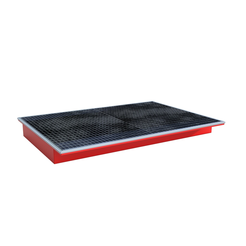 Bauer® bac de rétention à suspendre en acier avec insert en polyéthylène EHW 1800 PE, peint, rouge feu Illustration du produit: Bauer® bac de rétention à suspendre en acier avec insert en polyéthylène EHW 1800 PE, peint, rouge feu