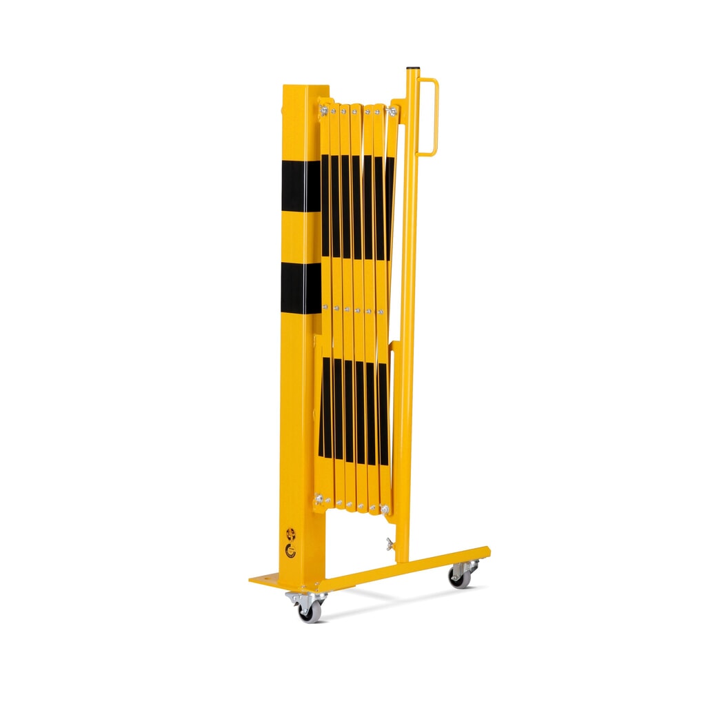 dancop Barrière extensible, 1 pied à roulette, 1 borne, largeur 3 600 mm, jaune/noir N° de l'image du produit 3 : dancop Barrière extensible, 1 pied à roulette, 1 borne, largeur 3 600 mm, jaune/noir