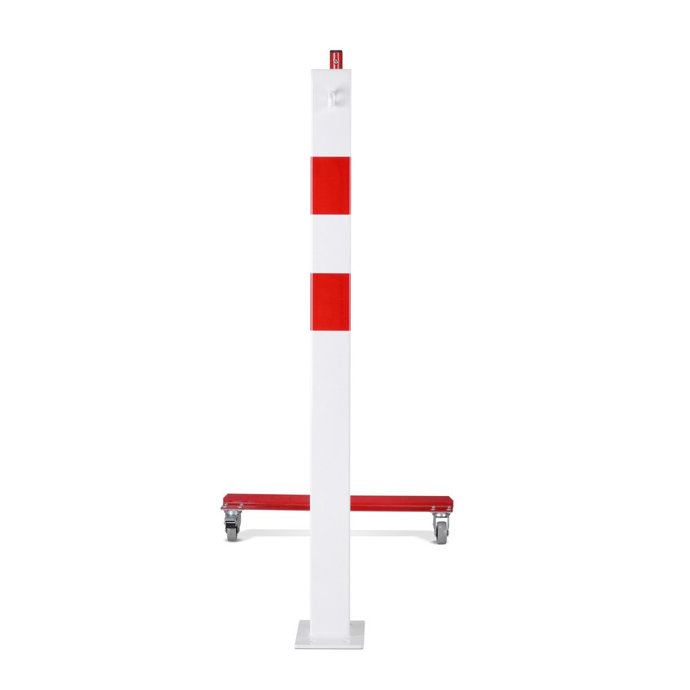N° de l'image du produit 8 : dancop Barrière extensible, 1 pied à roulette, 1 borne, largeur 4 000 mm, rouge/blanc