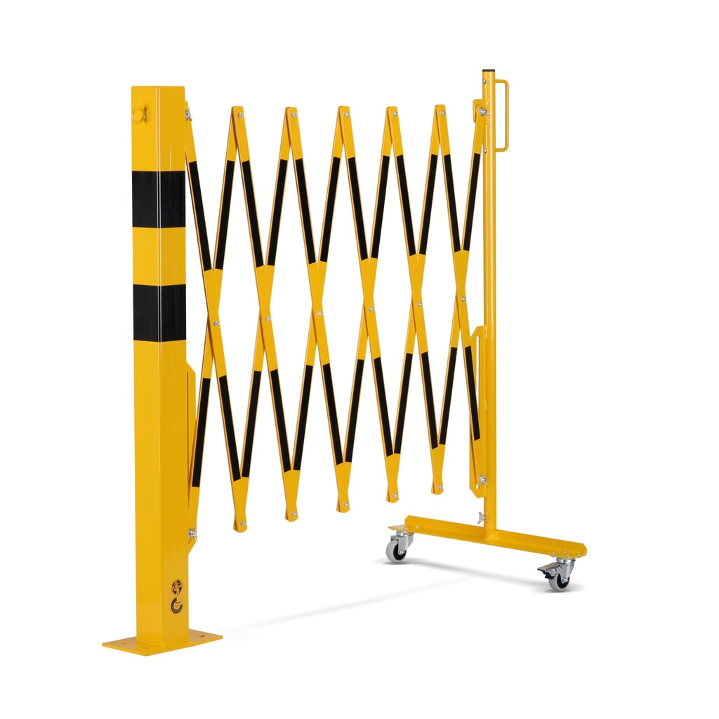 dancop Barrière extensible, 1 pied à roulette, 1 borne, largeur 3 600 mm, jaune/noir N° de l'image du produit 9 : dancop Barrière extensible, 1 pied à roulette, 1 borne, largeur 3 600 mm, jaune/noir