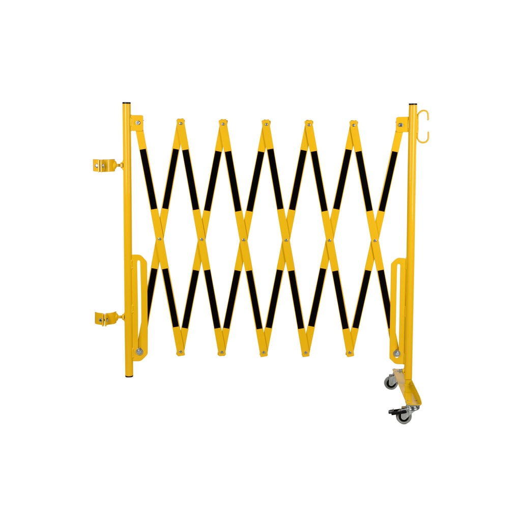dancop Barrière extensible, 1 pied à roulette, 1 fixation de poteau pour Ø 60 mm, largeur 3 600mm, jaune/noir Illustration du produit: dancop Barrière extensible, 1 pied à roulette, 1 fixation de poteau pour Ø 60 mm, largeur 3 600mm, jaune/noir