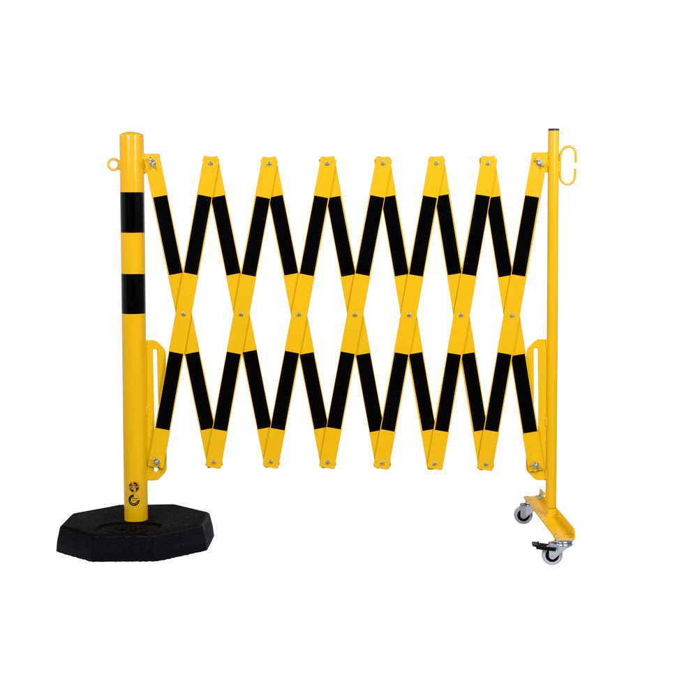 N° de l'image du produit 1 : dancop Barrière extensible, 1 pied à roulette, 1 poteau stabilisateur, largeur 4 000 mm, jaune/noir