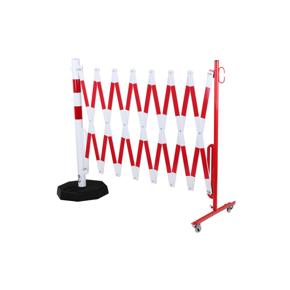 Numéro de l'image du produit 2: dancop Barrière extensible, 1 pied à roulette, 1 poteau stabilisateur, largeur 4 000 mm, rouge/blanc