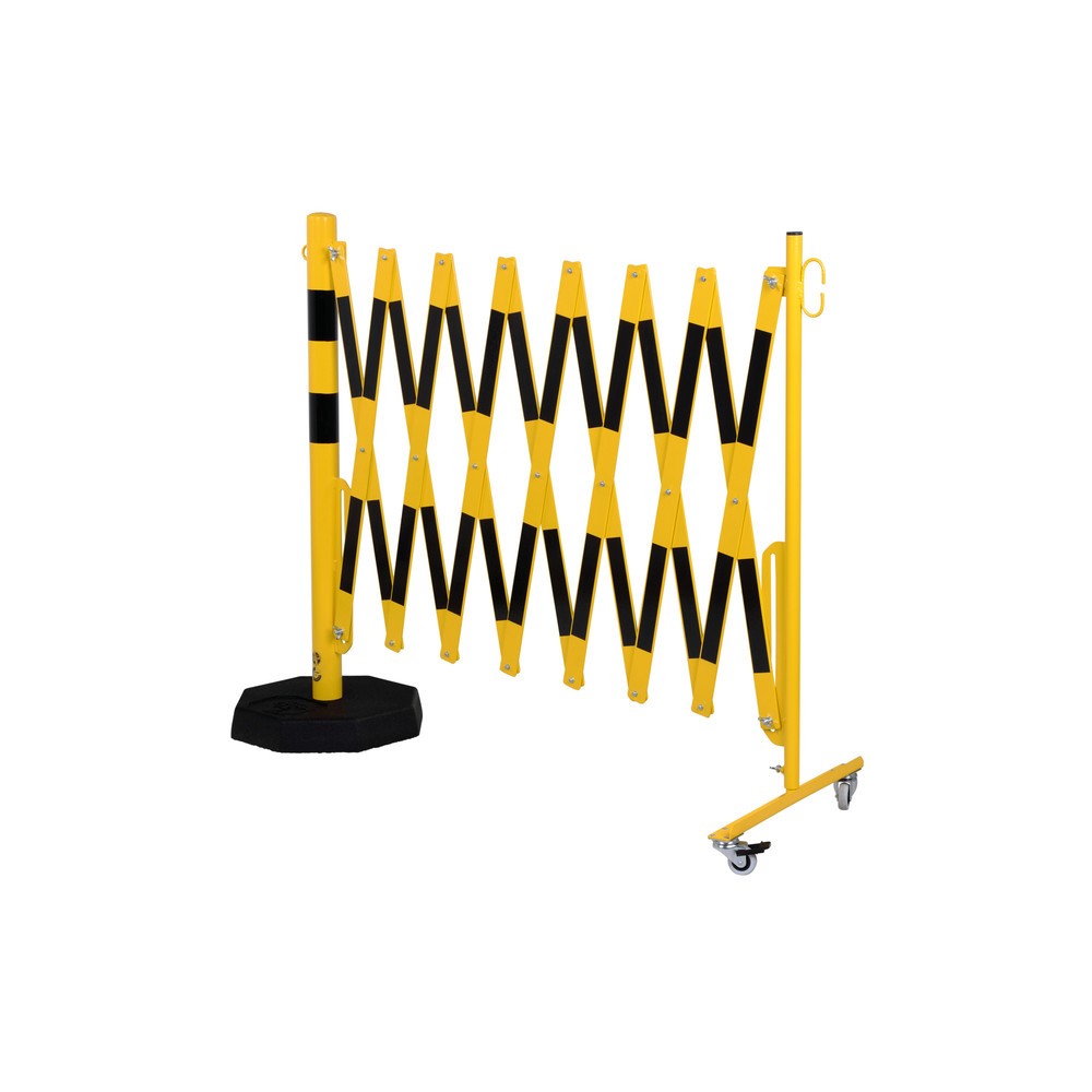 N° de l'image du produit 2 : dancop Barrière extensible, 1 pied à roulette, 1 poteau stabilisateur, largeur 4 000 mm, jaune/noir