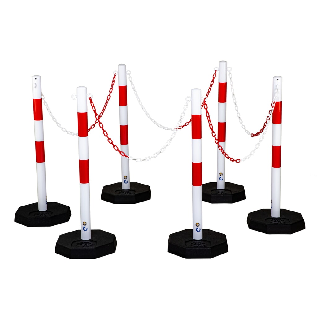 Illustration du produit: dancop Jeu de potelets à chaîne KPS, chaîne en plastique de 25 m, rouge/blanc, 6 pcs/UV