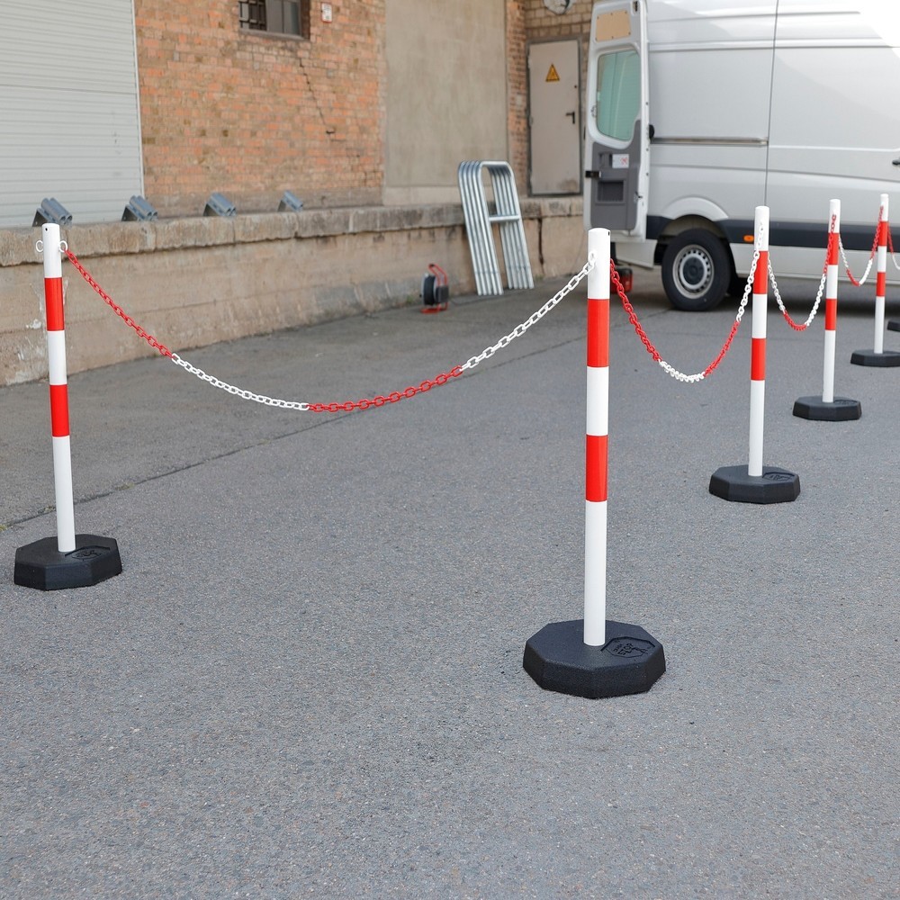 N° de l'image du produit 5 : dancop Jeu de potelets à chaîne KPS, chaîne en plastique de 25 m, rouge/blanc, 6 pcs/UV