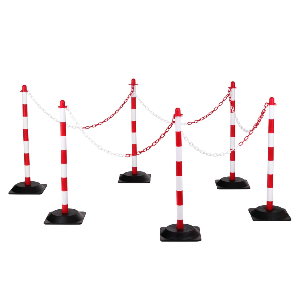 dancop Jeu de potelets à chaîne KPS, chaîne en plastique de 10 m, rouge/blanc, 6 pcs/UV N° de l'image du produit 1 : dancop Jeu de potelets à chaîne KPS, chaîne en plastique de 10 m, rouge/blanc, 6 pcs/UV