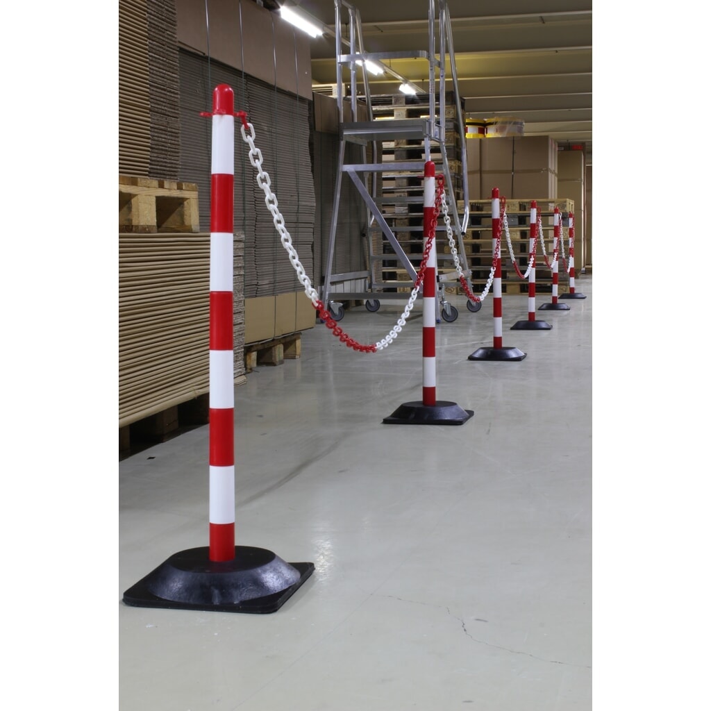 dancop Jeu de potelets à chaîne KPS, chaîne en plastique de 10 m, rouge/blanc, 6 pcs/UV N° de l'image du produit 3 : dancop Jeu de potelets à chaîne KPS, chaîne en plastique de 10 m, rouge/blanc, 6 pcs/UV