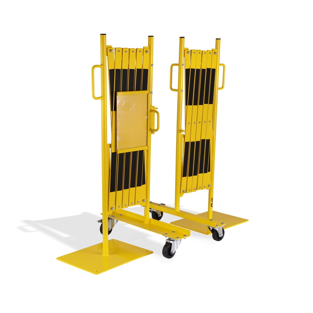 Numéro de l'image du produit 4: dancop Kit de barrière extensible, 2 pieds à roulette, 2 plaques de base, largeur 2 x 2 000 mm, jaune/noir