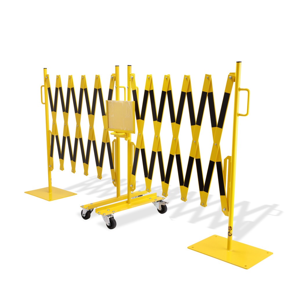 Numéro de l'image du produit 6: dancop Kit de barrière extensible, 2 pieds à roulette, 2 plaques de base, largeur 2 x 2 000 mm, jaune/noir