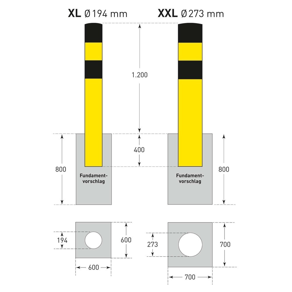Numéro de l'image du produit 8: MORAVIA Borne de protection, à bétonner, pour l’extérieur, hauteur 1 600 mm, Ø 273 mm