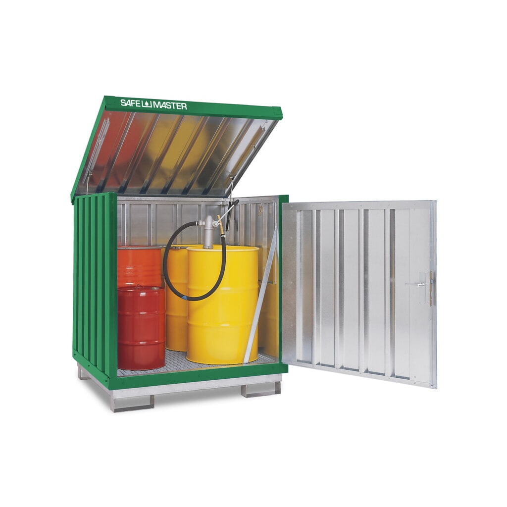 Dépôt de Matériau dangereuses, galvanisé et peint, 4x 200 litres, HxLxP 1,610 x 1,420 x 1,490 mm, vert herbe N° de l'image du produit 1 : Dépôt de Matériau dangereuses, galvanisé et peint, 4x 200 litres, HxLxP 1,610 x 1,420 x 1,490 mm, vert herbe