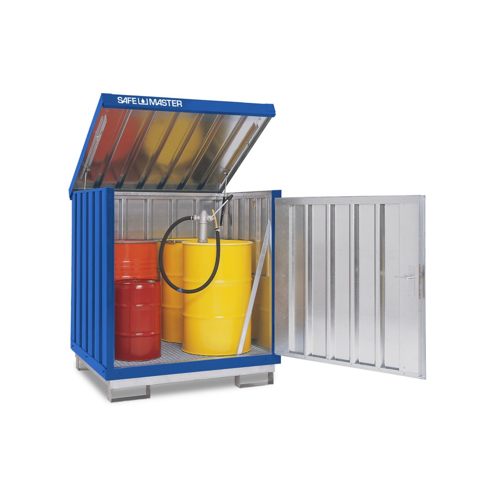 Numéro de l'image du produit 1: Dépôt de Matériau dangereuses, galvanisé et peint, 4x 200 litres, HxLxP 1,610 x 1,420 x 1,490 mm, bleu gentiane