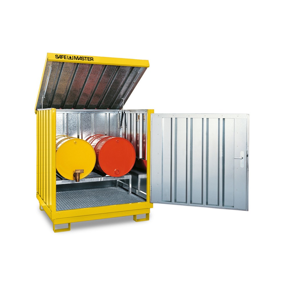 Numéro de l'image du produit 1: Dépôt de Matériau dangereuses, galvanisé et peint, 4x 200 litres, HxLxP 1,610 x 1,420 x 1,490 mm, jaune de sécurité