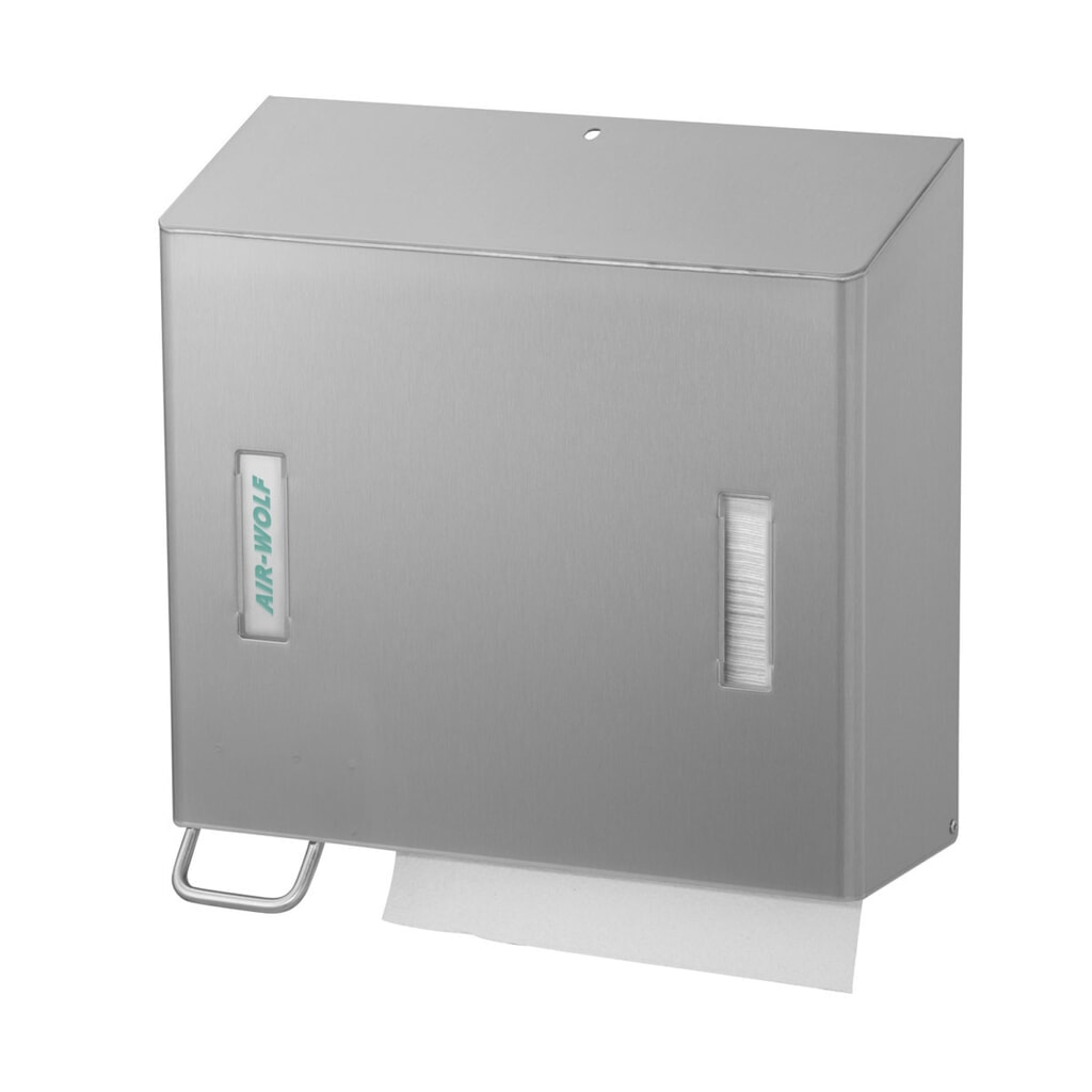 Illustration du produit: Distributeur combiné d’essuie-mains en papier et de savon Air-Wolf gauche en acier inoxydable brossé