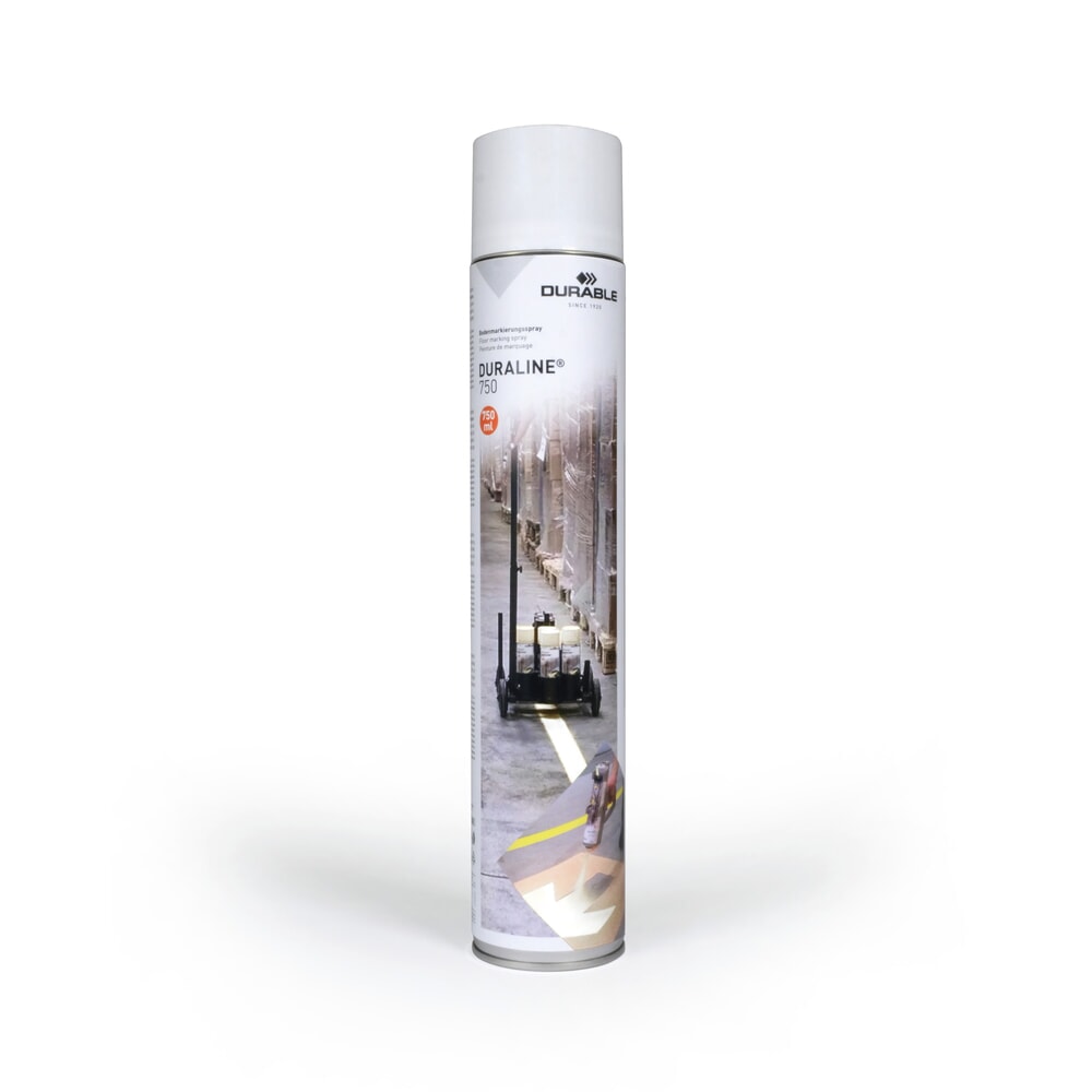 N° de l'image du produit 1 : DURABLE spray de peinture de marquage au sol DURALINE®, intérieur et extérieur, 750 ml, blanc
